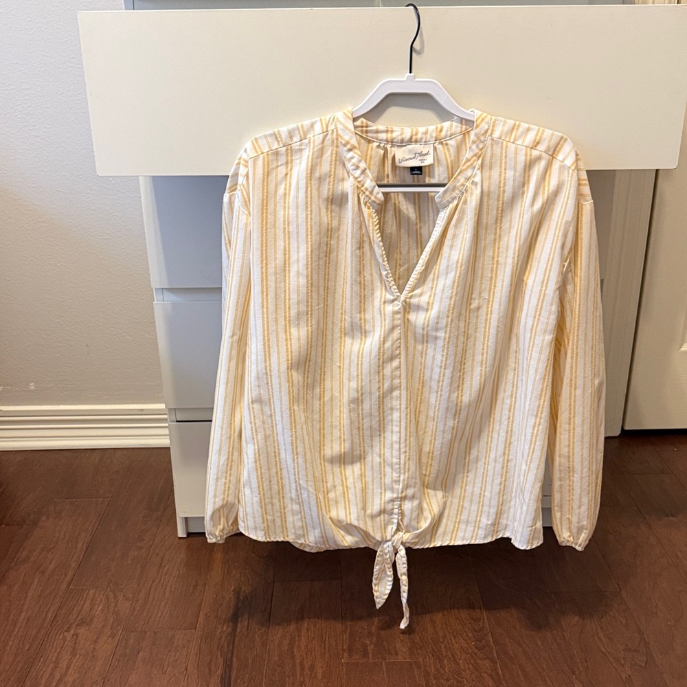 Universal Thread Yellow and White Striped Blouse
